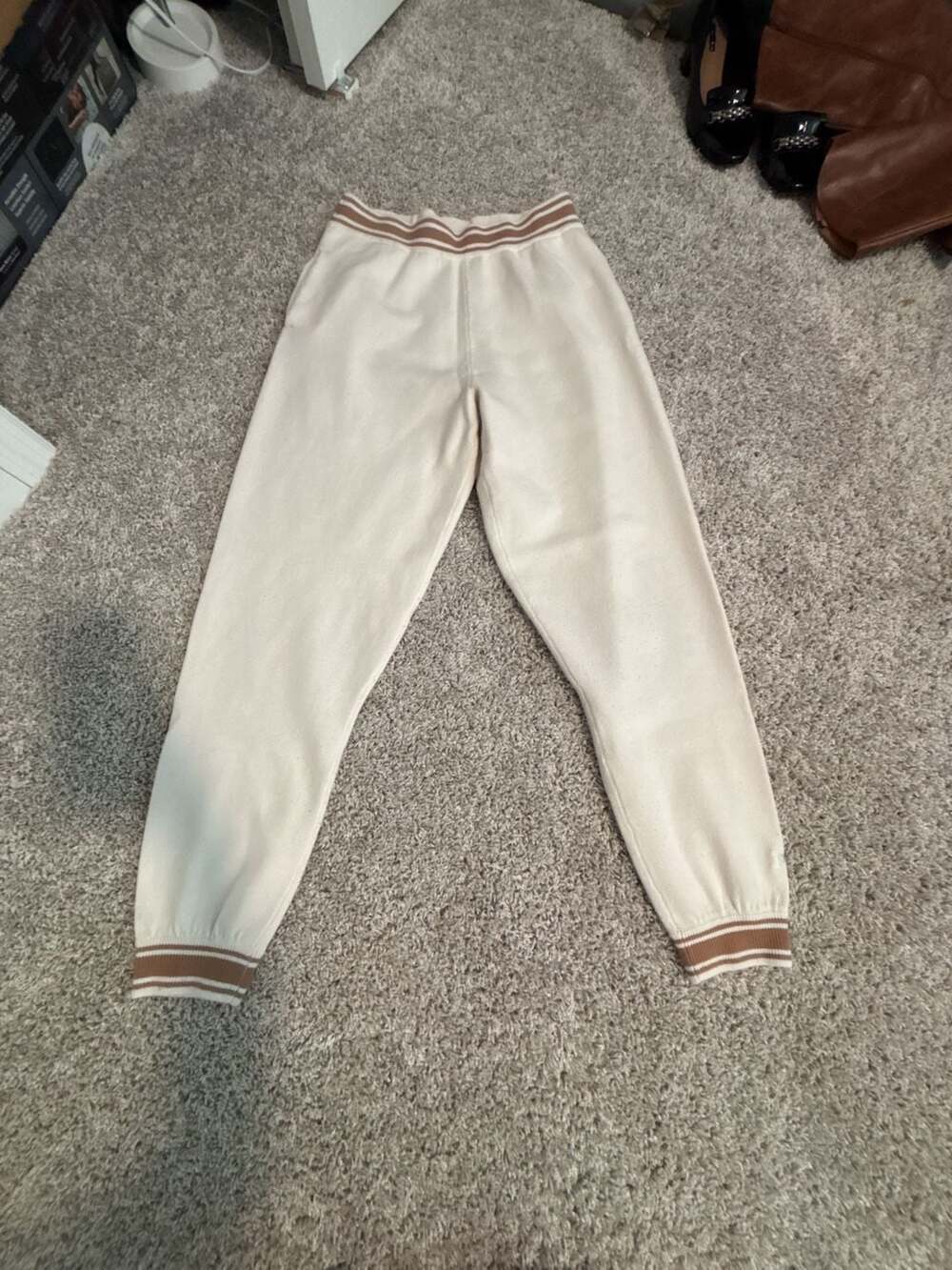 PINK Victoria's Secret Cream Varsity Striped Jogger Sweatpants